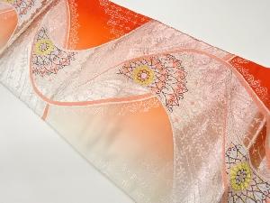 曲線に華紋模様織出し袋帯